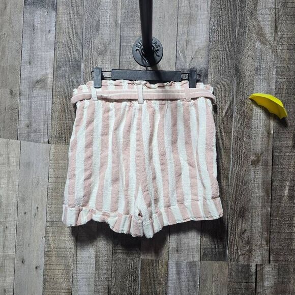 Chriselle Lim Pink and Cream Stripe Linen Blend Paperbag Shorts - Picture 3 of 5